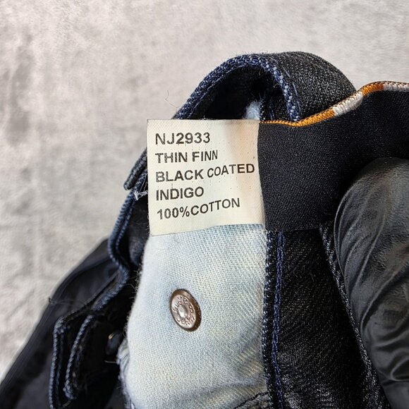 Nudie Jeans Thin Finn Jeans Mens 31x32 Black Coated Indigo Denim Italy - Picture 14 of 16